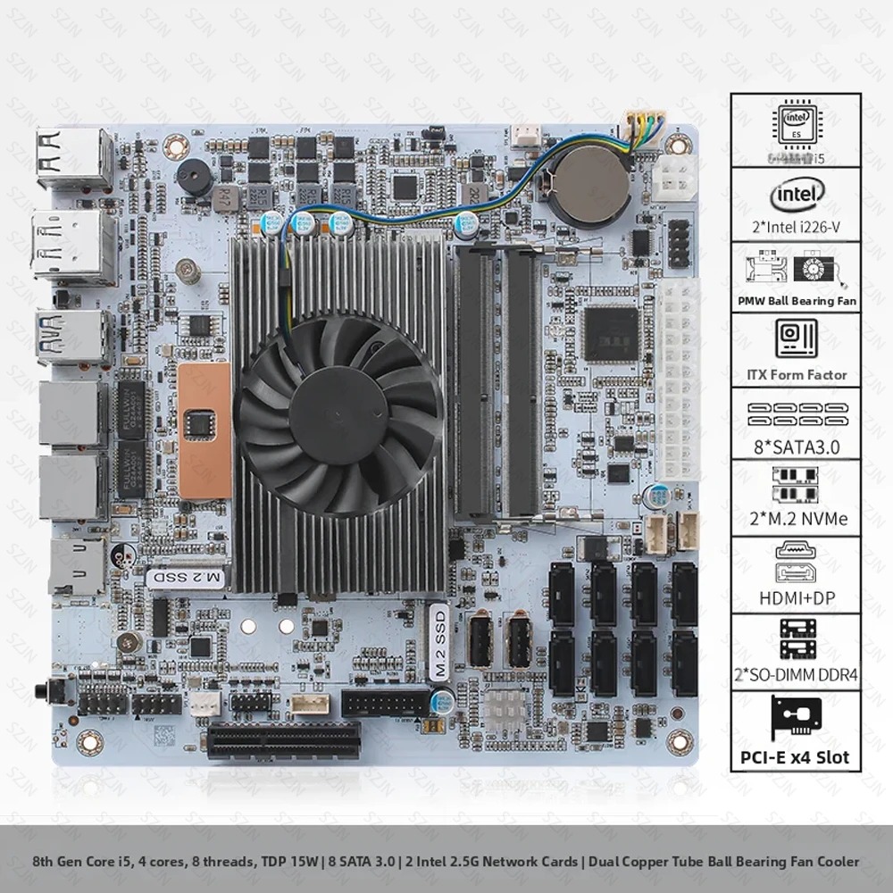 Nas Motherboard 8 Sata Mini Itx - Płyta główna NAS I5-8265U ES, 8